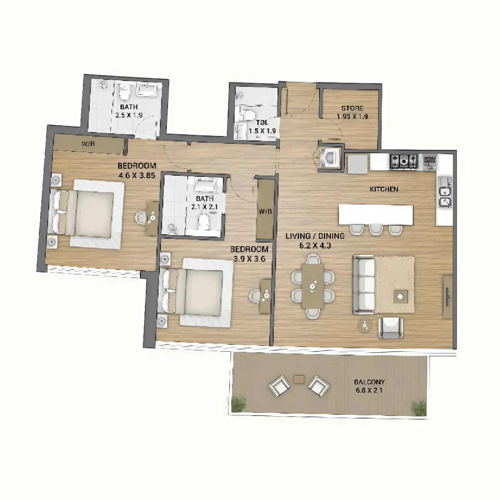 2 bedroom Apartments -  Ocean Tower floor plan
