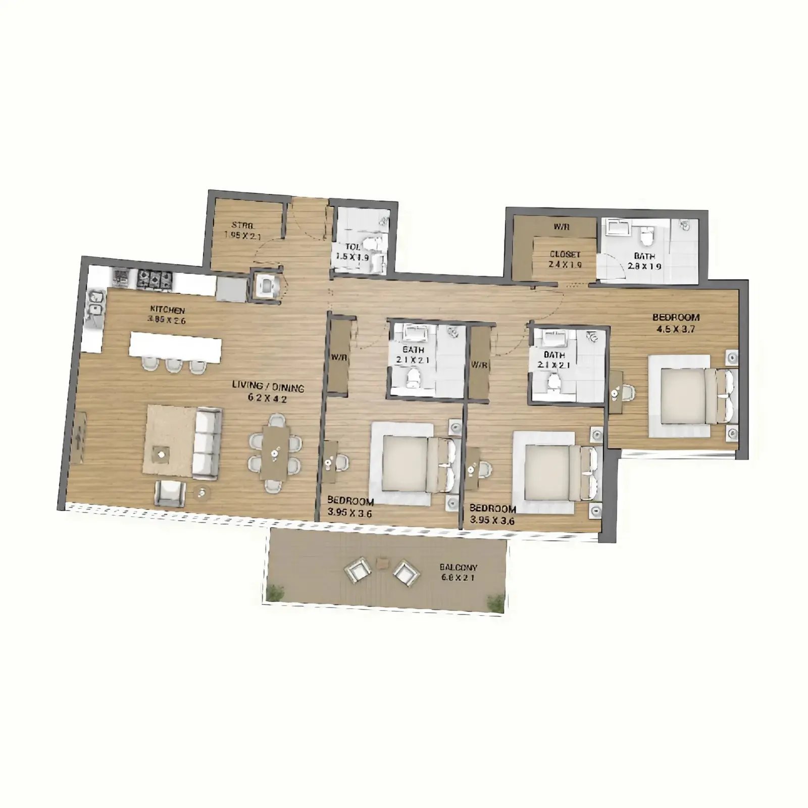 3 bedroom Apartments -  Ocean Tower floor plan