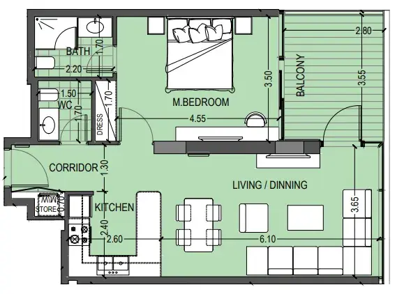 1 Bedroom apartments - Celia Gardens floor plan