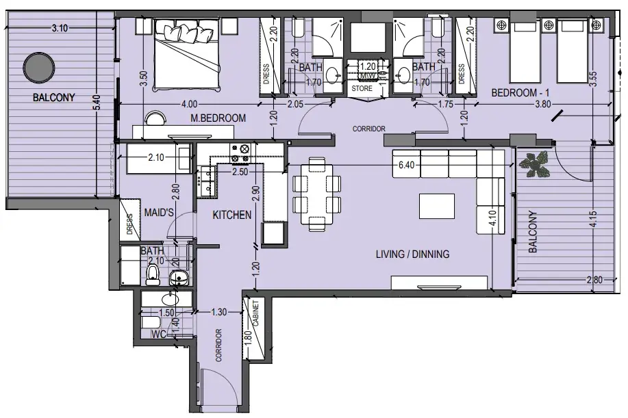 2 Bedrooms apartments - Celia Gardens floor plan