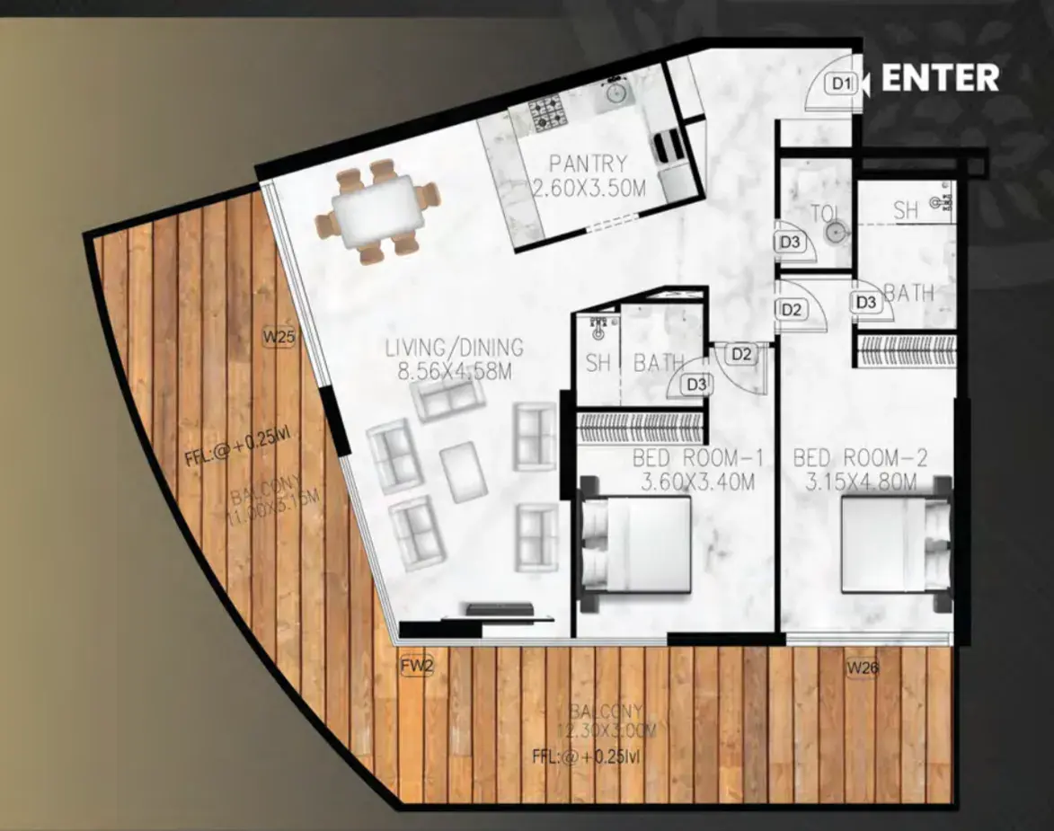 2 Bedrooms apartments - Lumina Vista floor plan