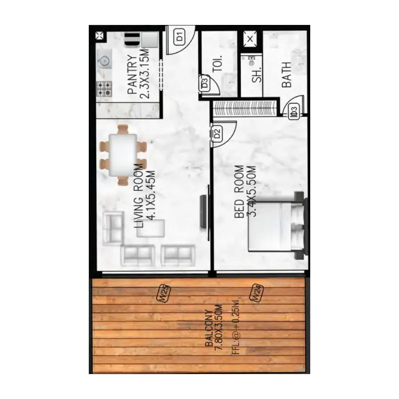 1 bedroom floor plan
