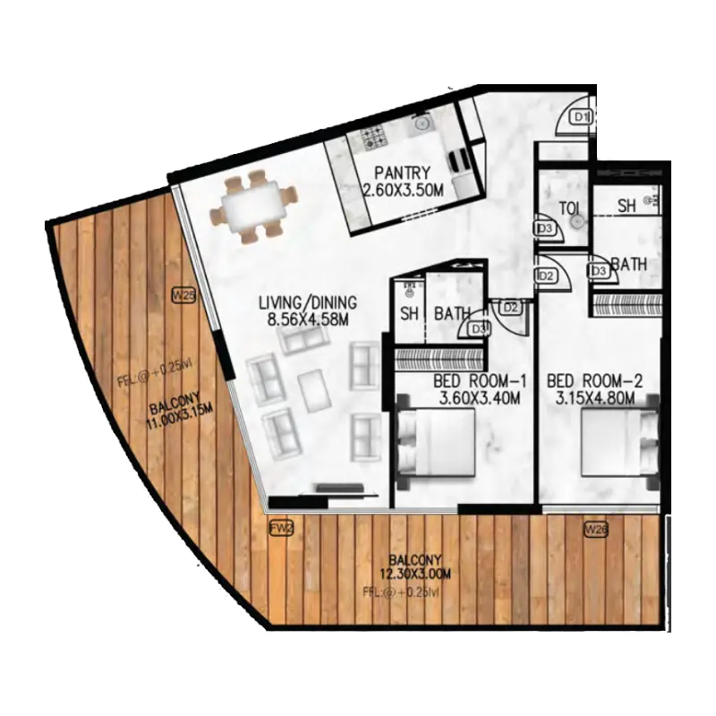 2 bedroom floor plan