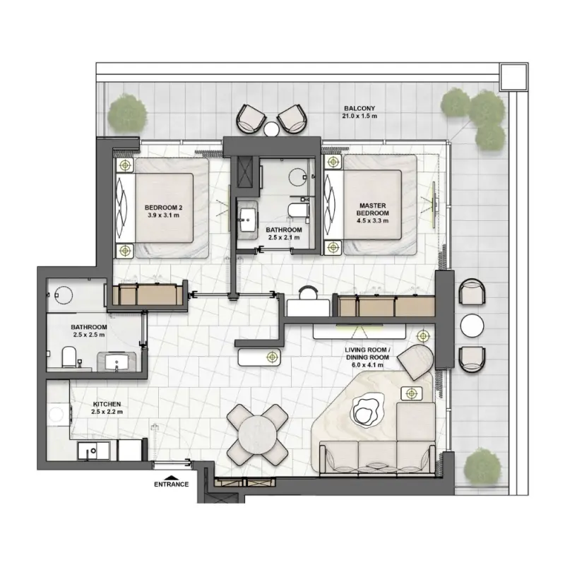 2 bedroom floor plan