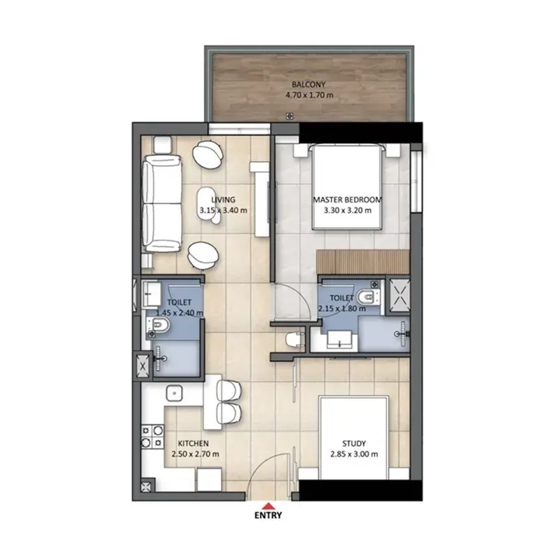 1 Bedroom apartments - Tranquil Wellness Tower floor plan