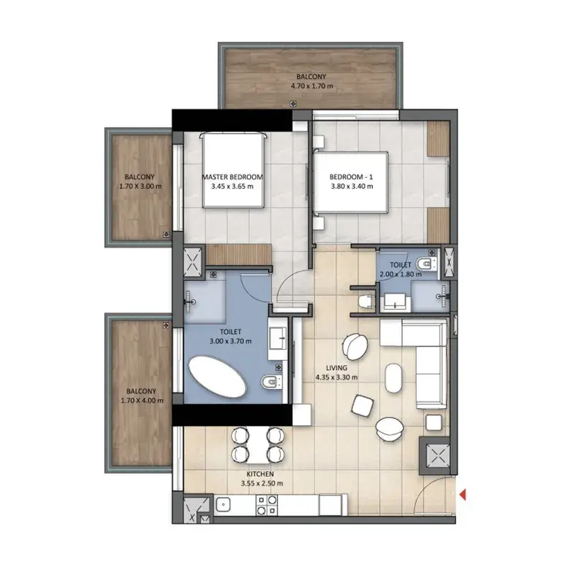 2 Bedrooms apartments - Tranquil Wellness Tower floor plan