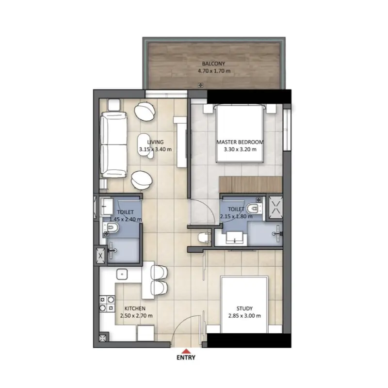 1 bedroom floor plan