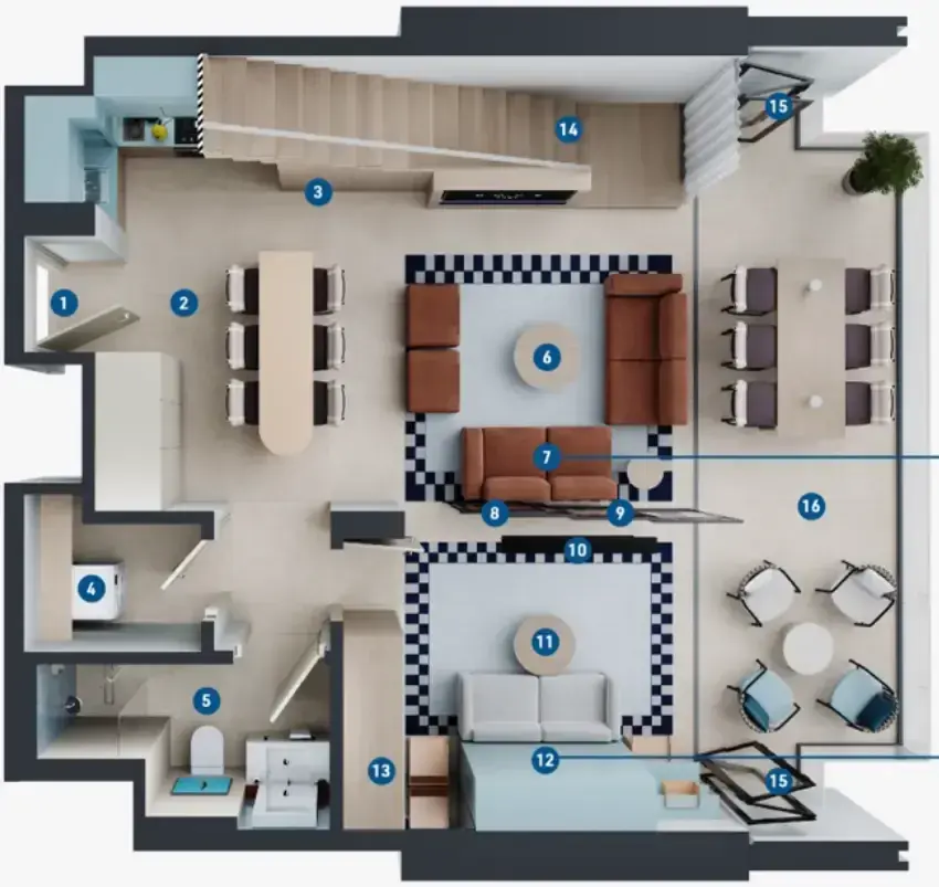 2 Bedrooms apartments - Rove Home Dubai Marina floor plan