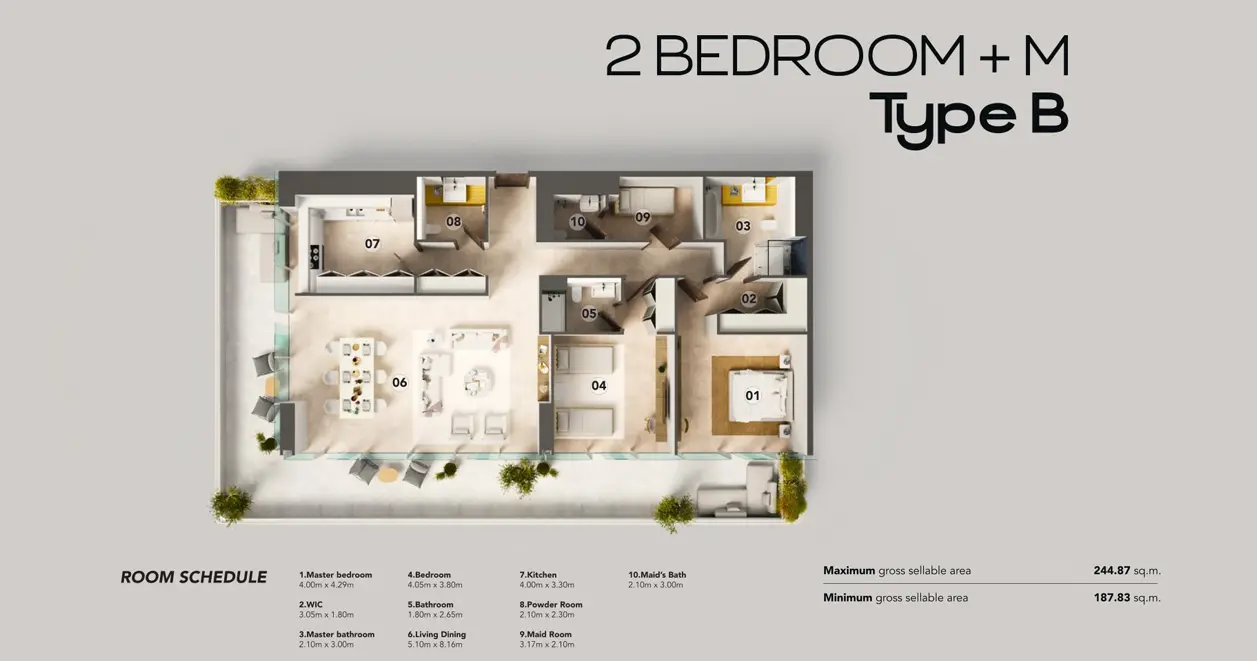 Type B + Maid floor plan