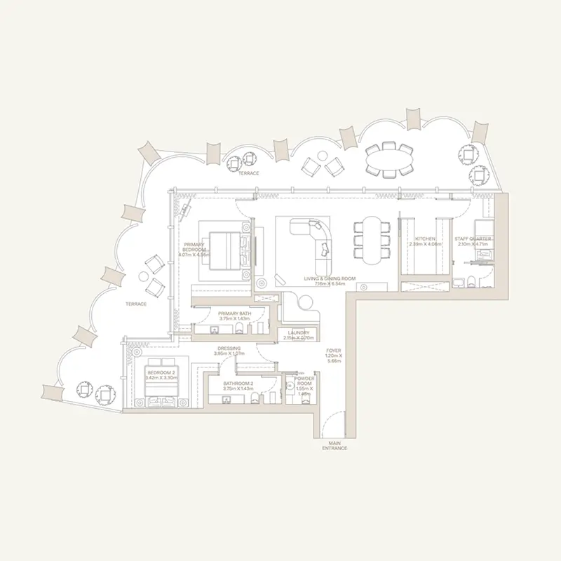 2 bedroom Apartments -  Eden House Za’abeel floor plan