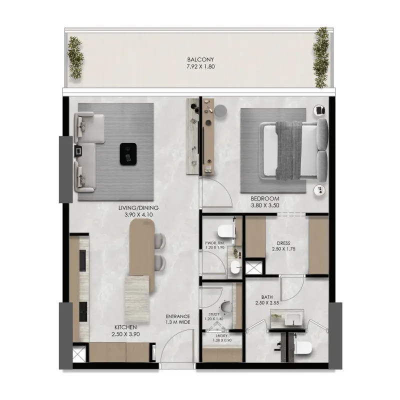 1 bedroom floor plan