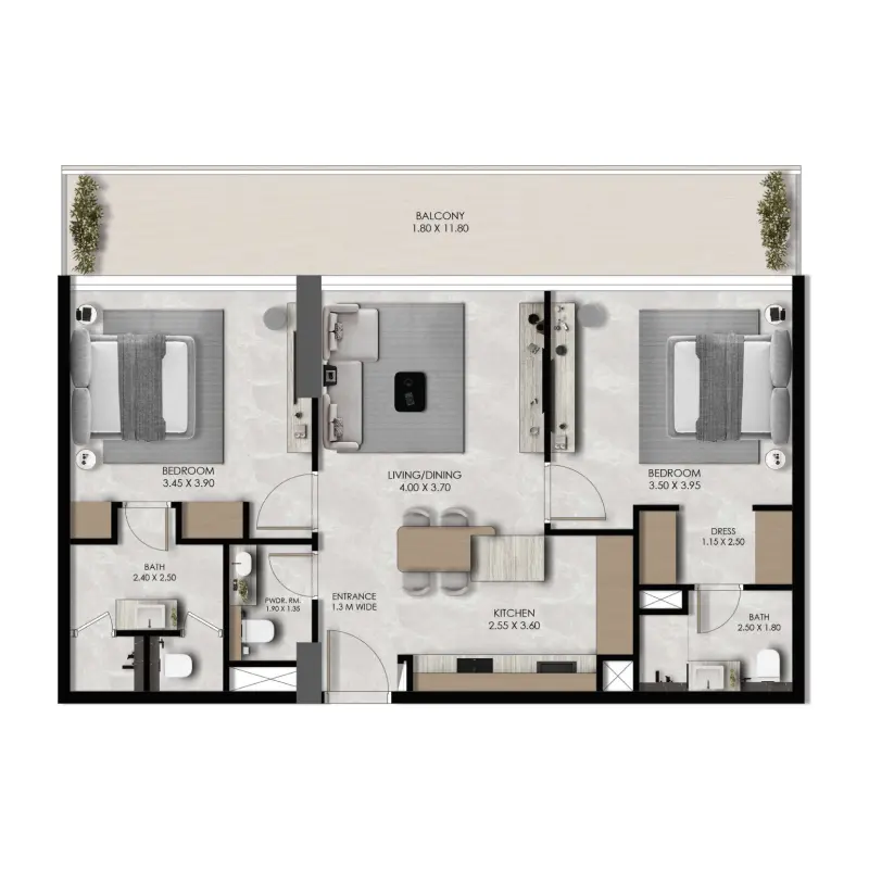 2 bedroom floor plan