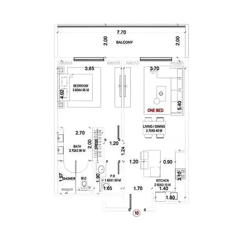 1 bedroom floor plan