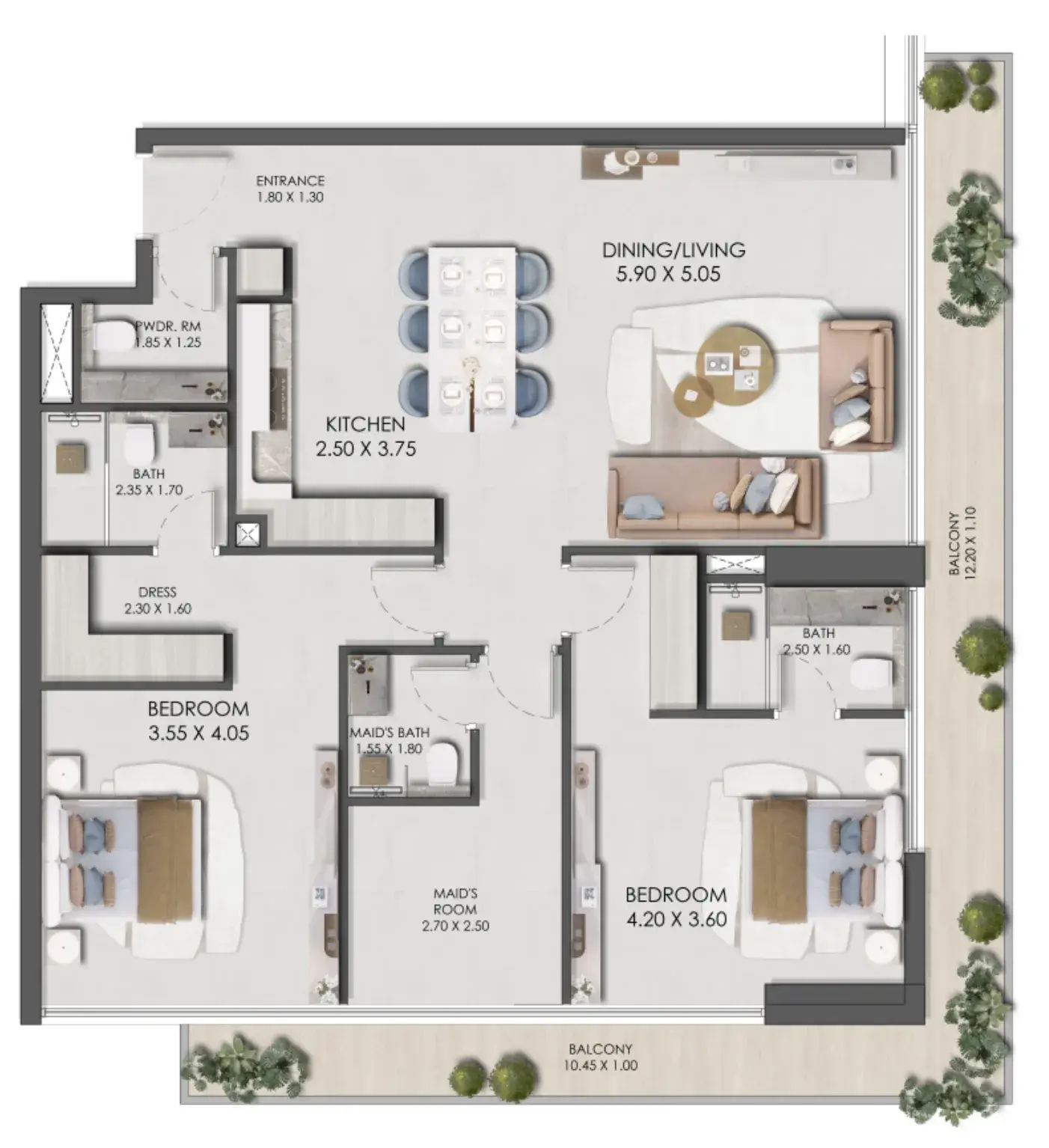2 Bedrooms apartments - Legado by Prescott floor plan