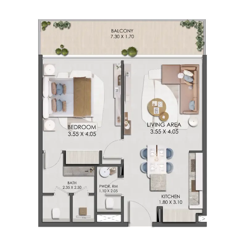 1 bedroom floor plan
