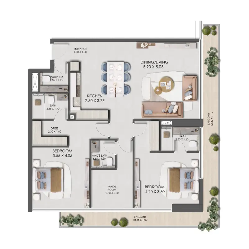 2 bedroom floor plan