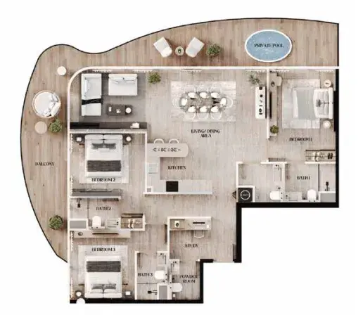 3 Bedrooms apartments - Agua Residences floor plan