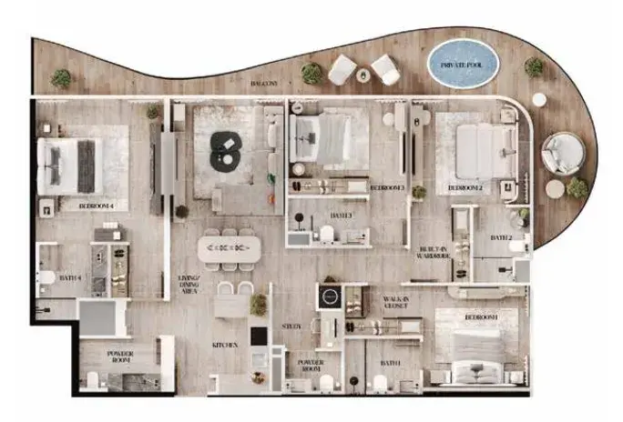 4 Bedrooms penthouse - Agua Residences floor plan