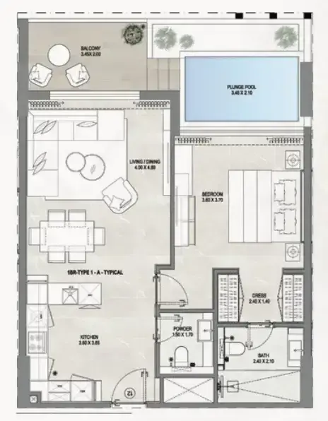 1 Bedroom apartments - Gharbi 1 Residences floor plan