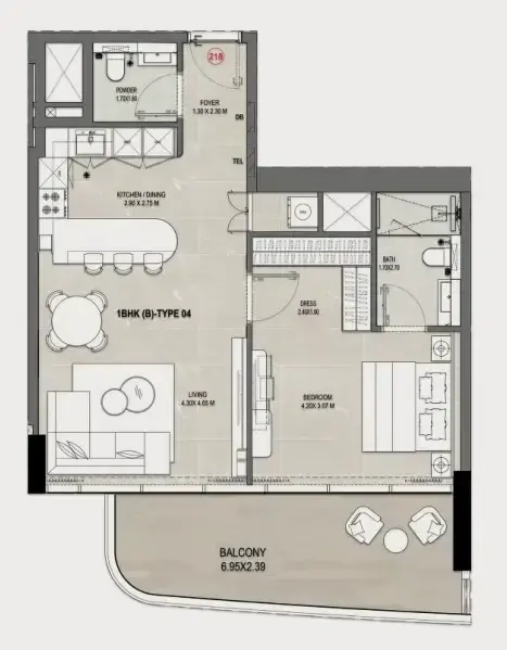 1 Bedroom apartments - Rabdan Gates floor plan