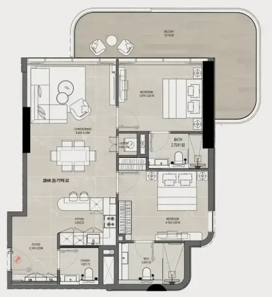 2 Bedrooms apartments - Rabdan Gates floor plan