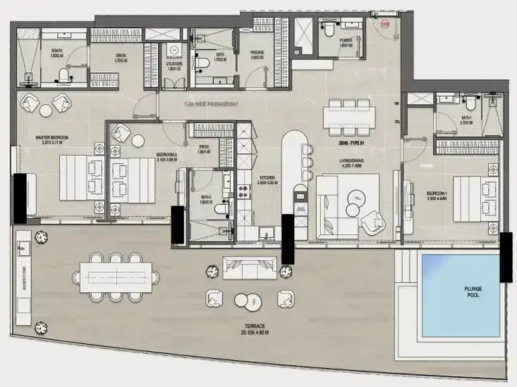 3 Bedrooms apartments - Rabdan Gates floor plan