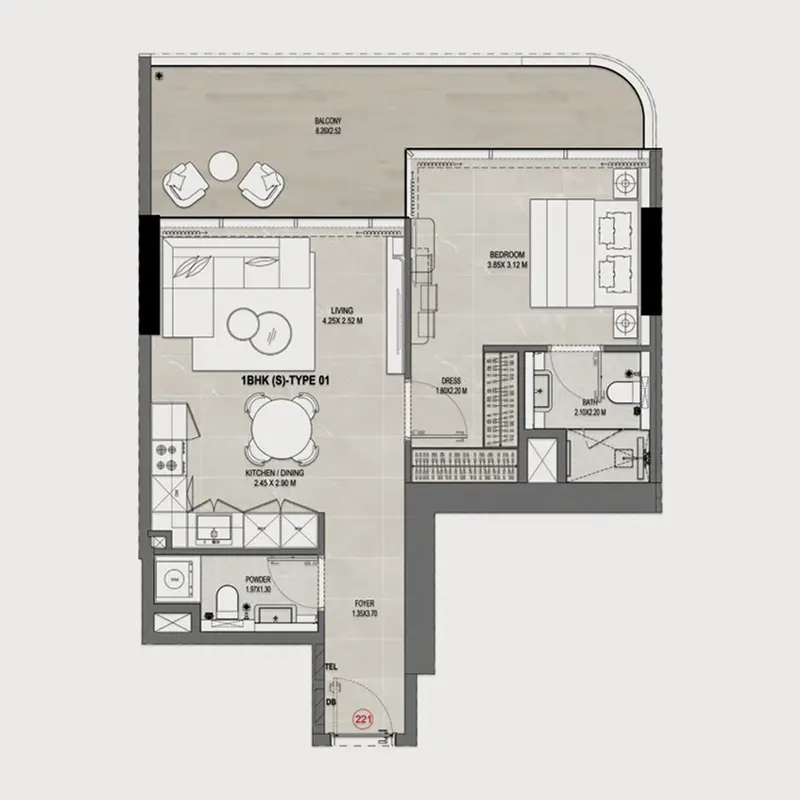 1 bedroom Apartments -  Rabdan Gates floor plan