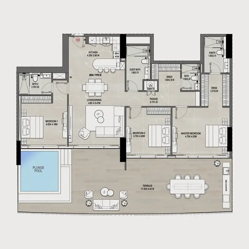3 bedroom Apartments -  Rabdan Gates floor plan