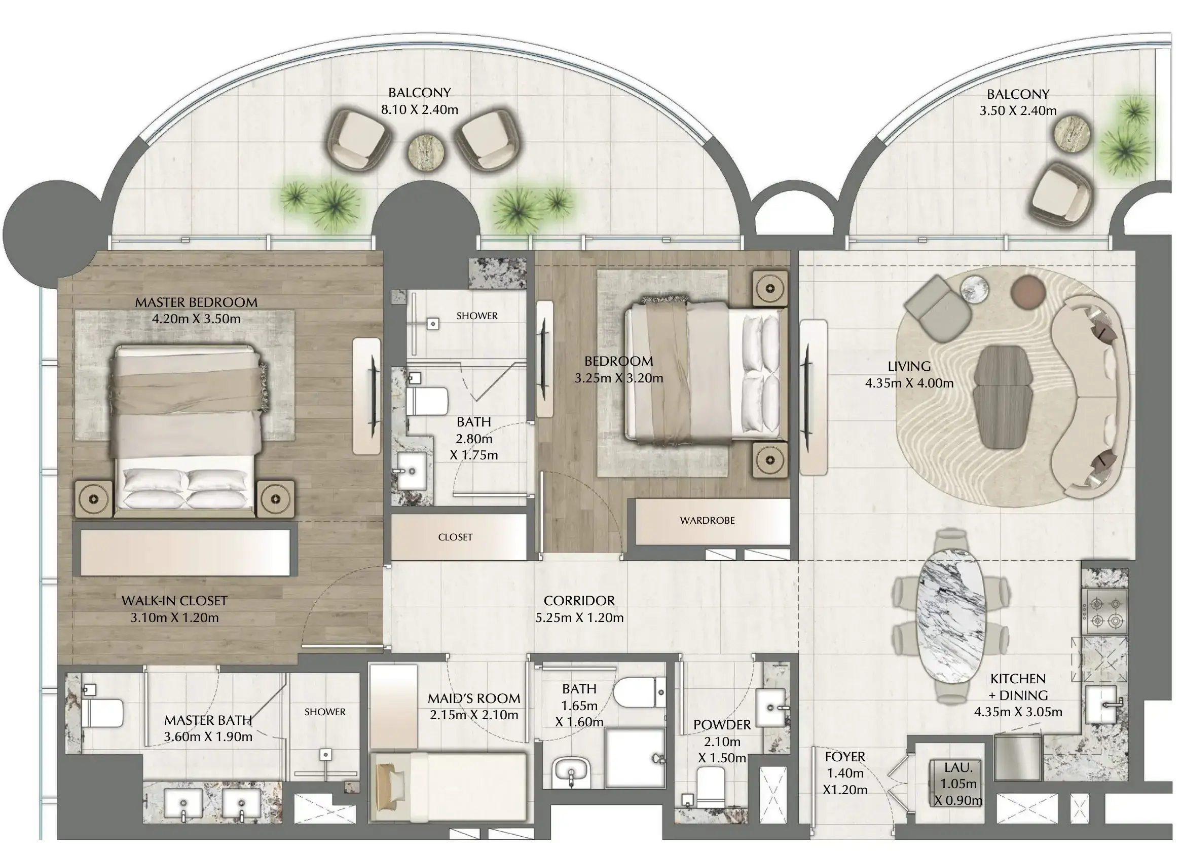 2 Bedrooms apartments - One Residence floor plan