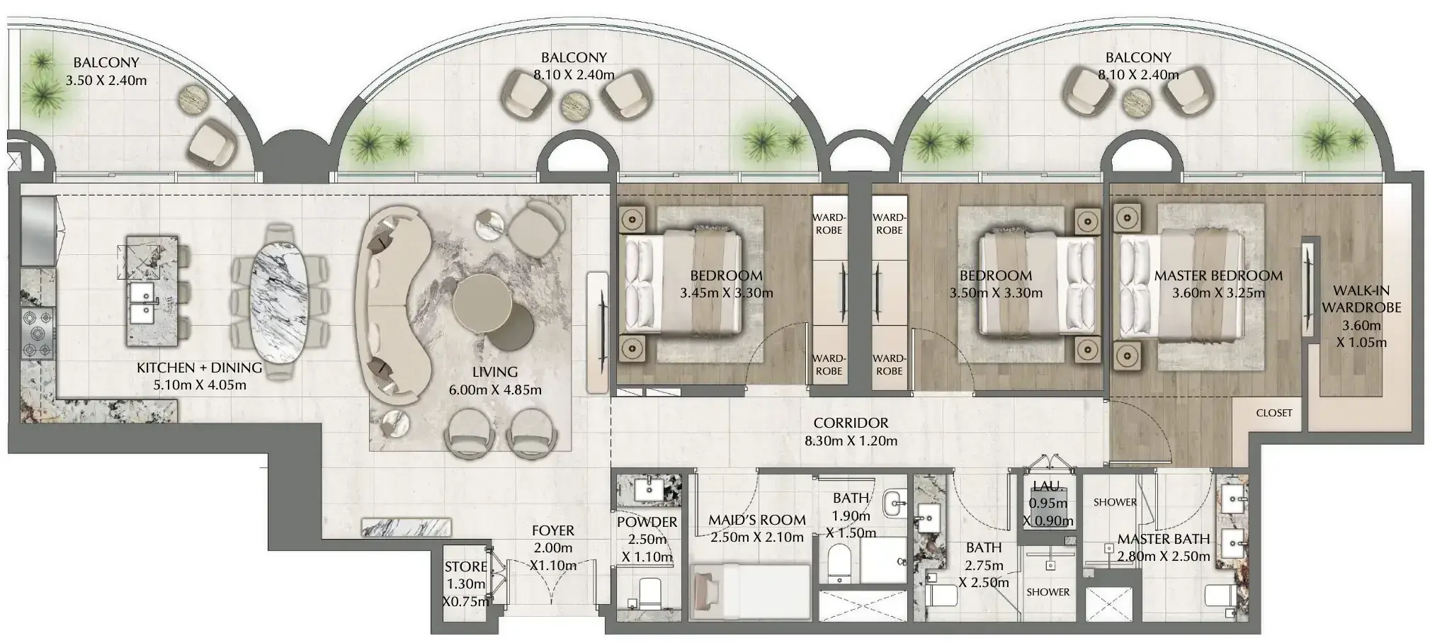 3 Bedrooms apartments - One Residence floor plan