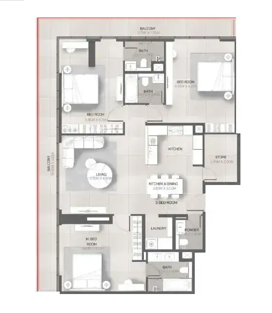 3 Bedrooms apartments - Tonino Lamborghini Residences floor plan
