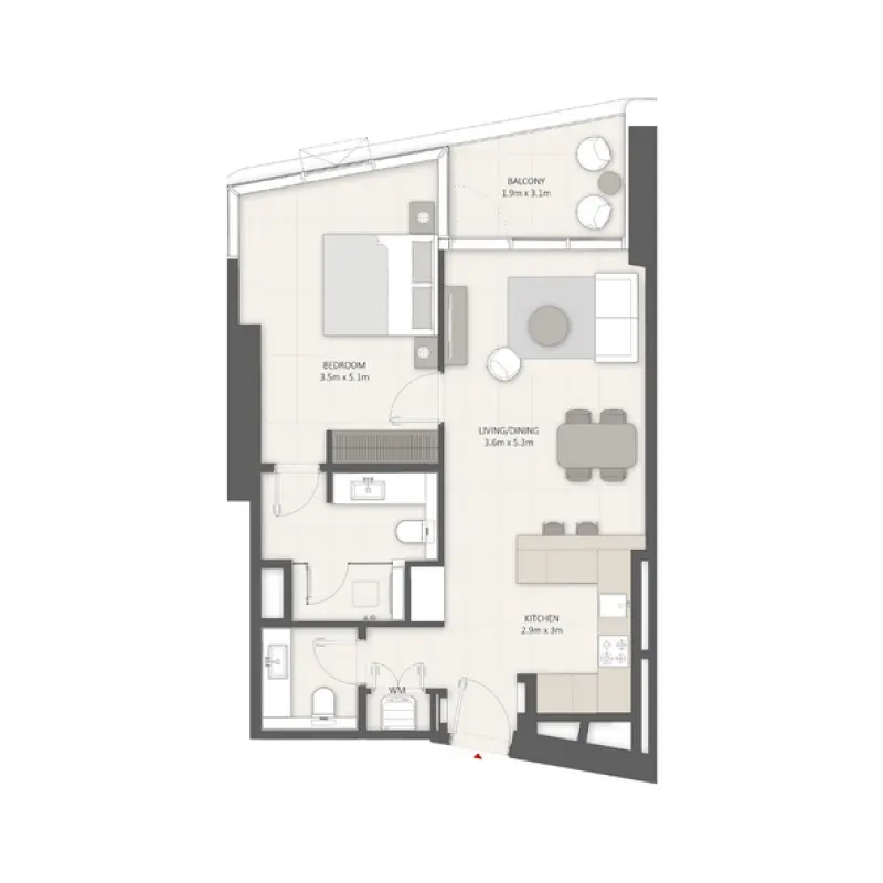 1 bedroom floor plan