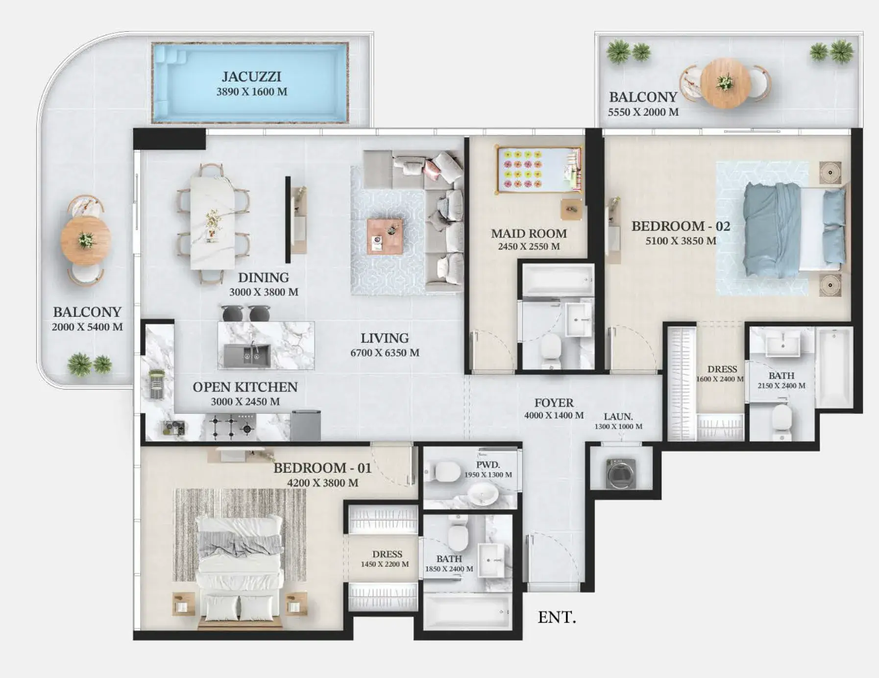 2.5 bedrooms apartments - Wellington Ocean floor plan