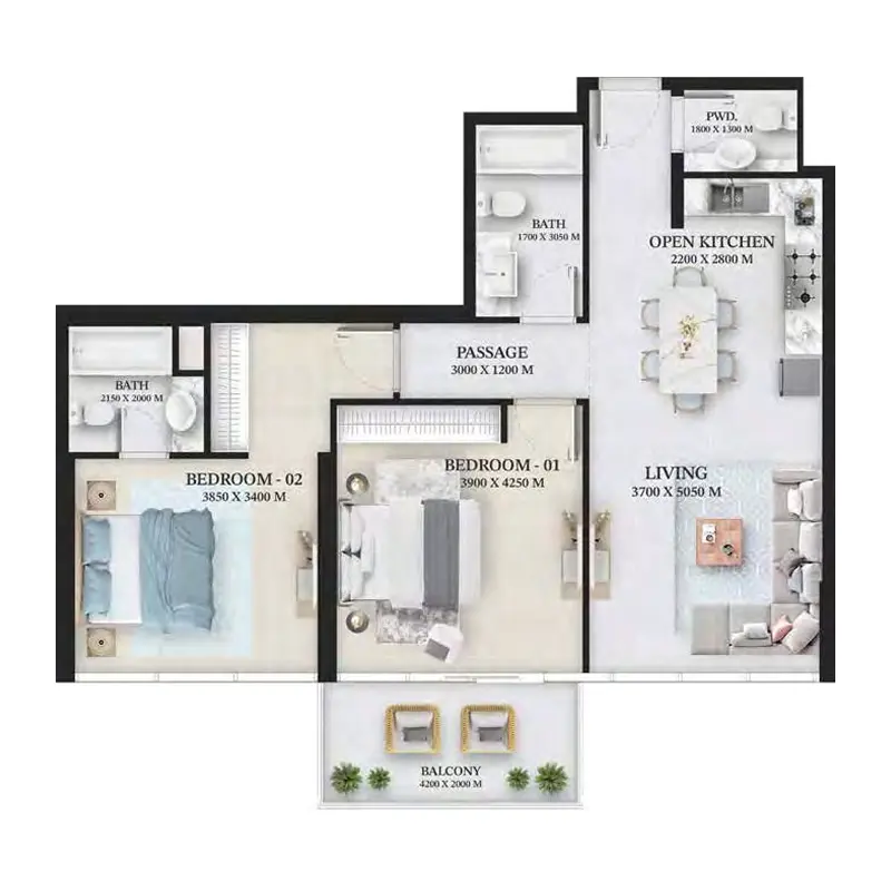 2 bedroom floor plan