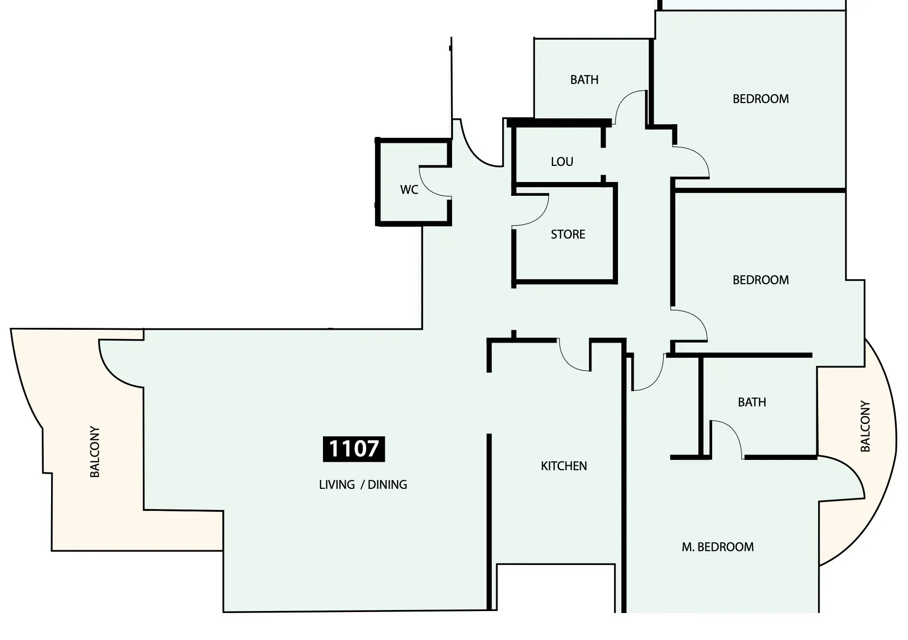 3 Bedrooms apartments - Paradise View 1 floor plan