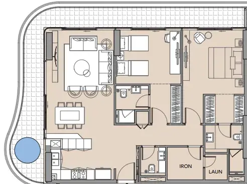 2 Bedrooms apartments - Beach Walk 4 floor plan