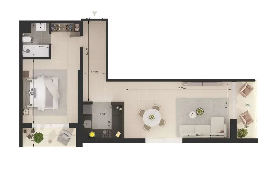 1 Bedroom apartments - Uniestate Prime Tower floor plan