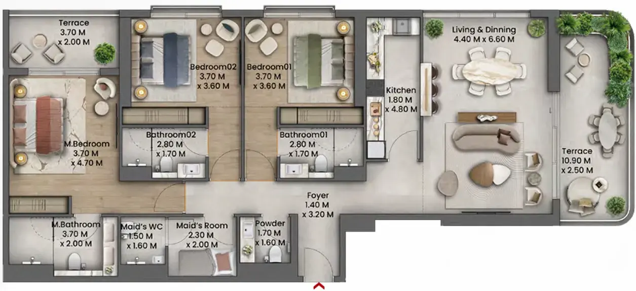 3 Bedrooms apartments - Talea floor plan