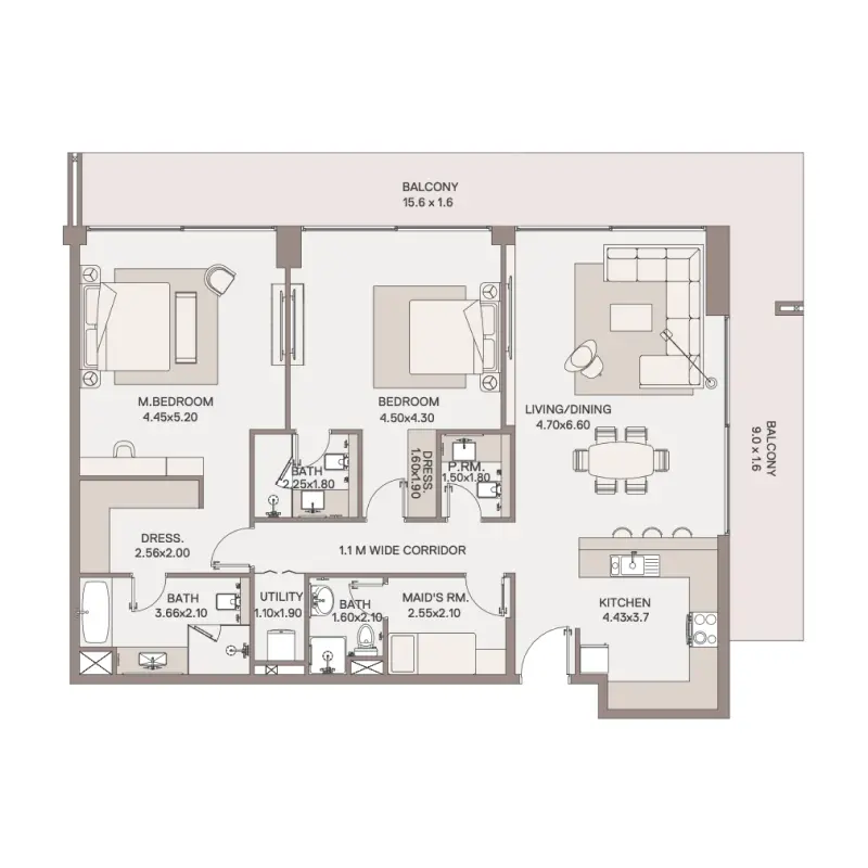 2 bedroom floor plan