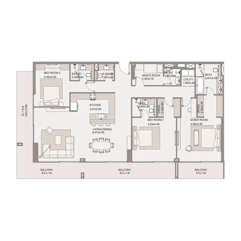 3 bedroom floor plan