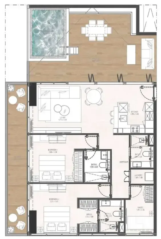 2 Bedrooms apartments - Gharbi 2 Residences floor plan