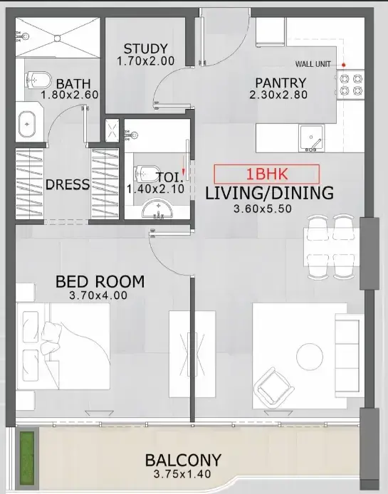 1.5 bedrooms apartments - Floarea Skies floor plan