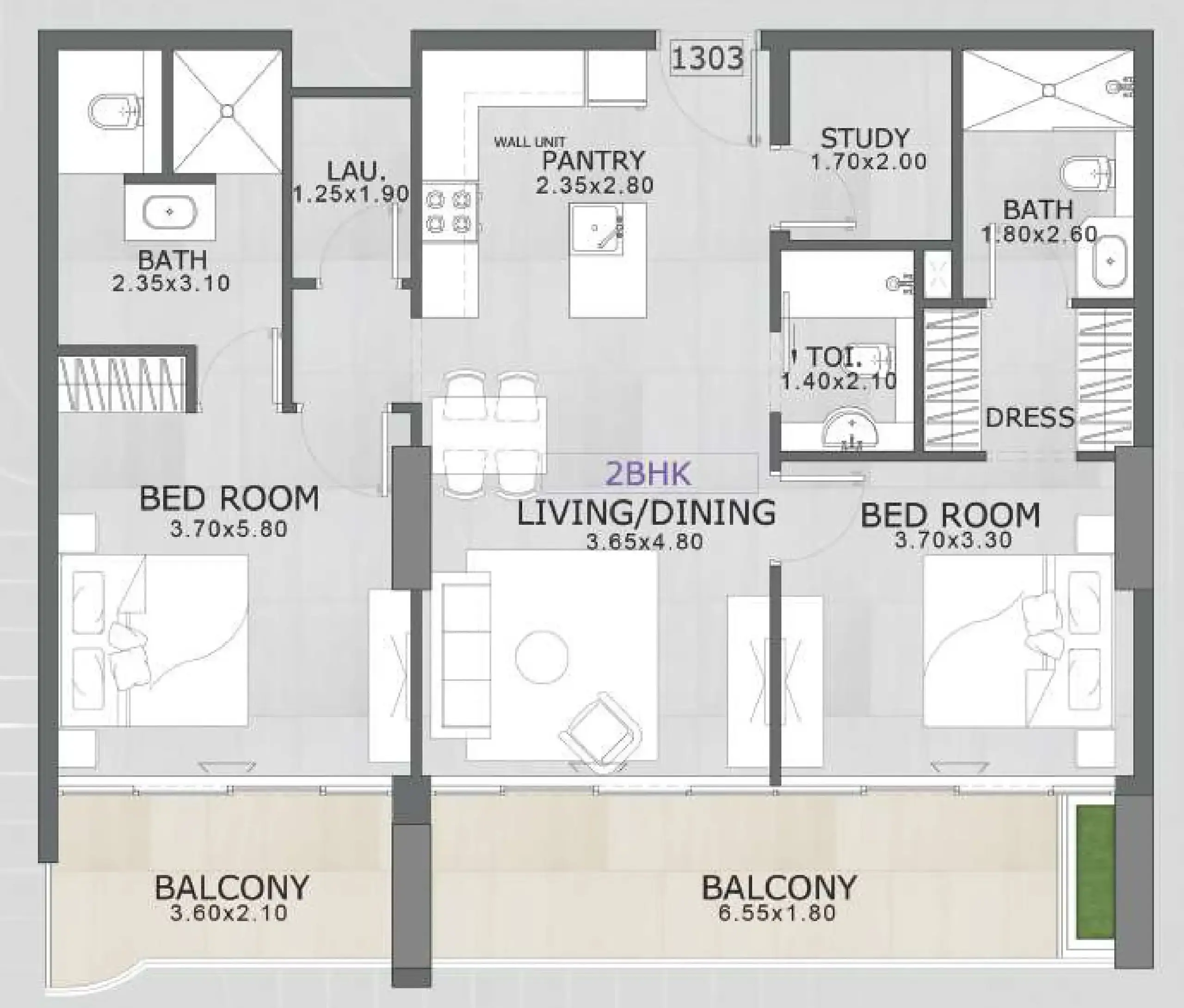 2.5 bedrooms apartments - Floarea Skies floor plan