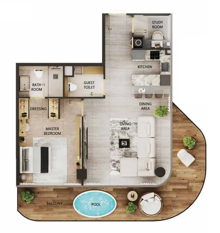 1 Bedroom apartments - Arya Residences floor plan
