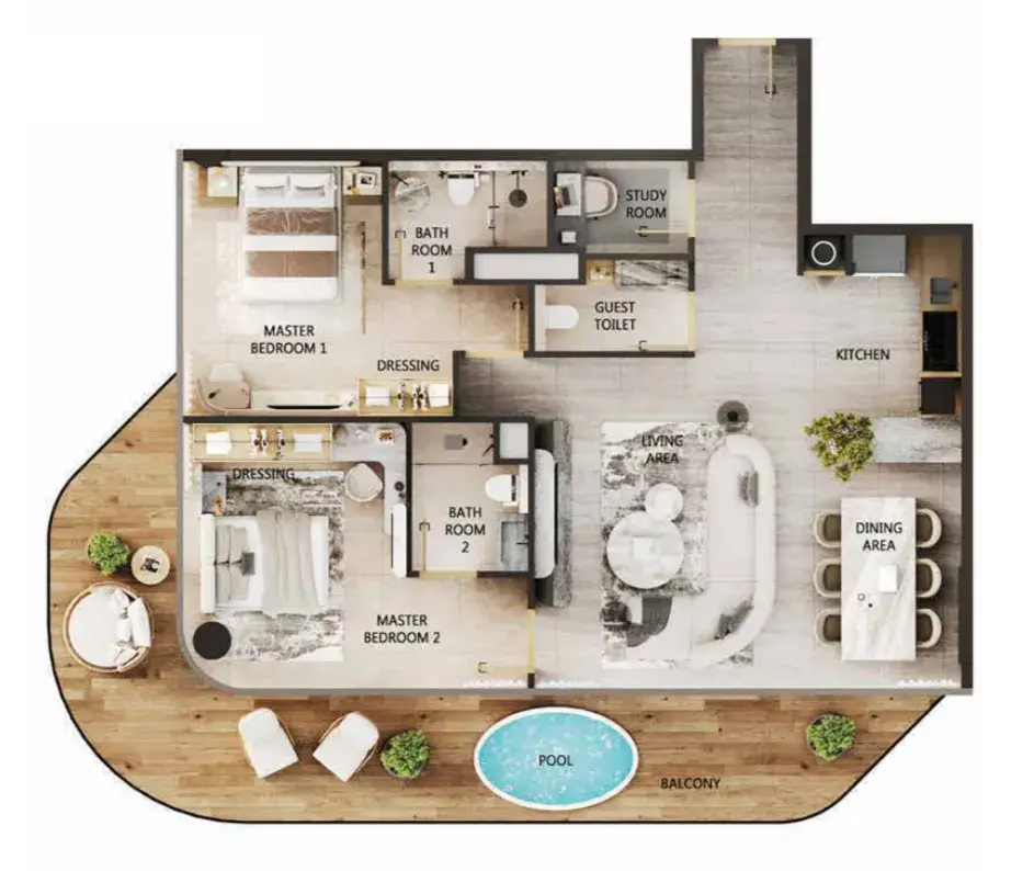 2 Bedrooms apartments - Arya Residences floor plan