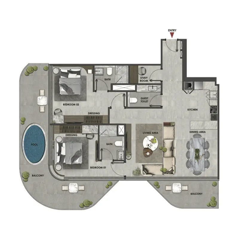 2 bedroom Apartments -  Arya Residences floor plan