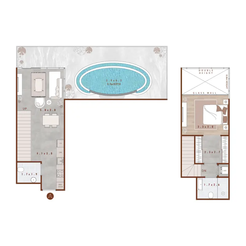 1 bedroom + pool floor plan