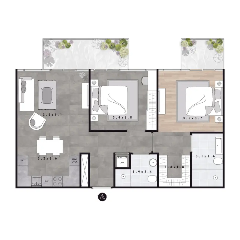 2 bedroom floor plan