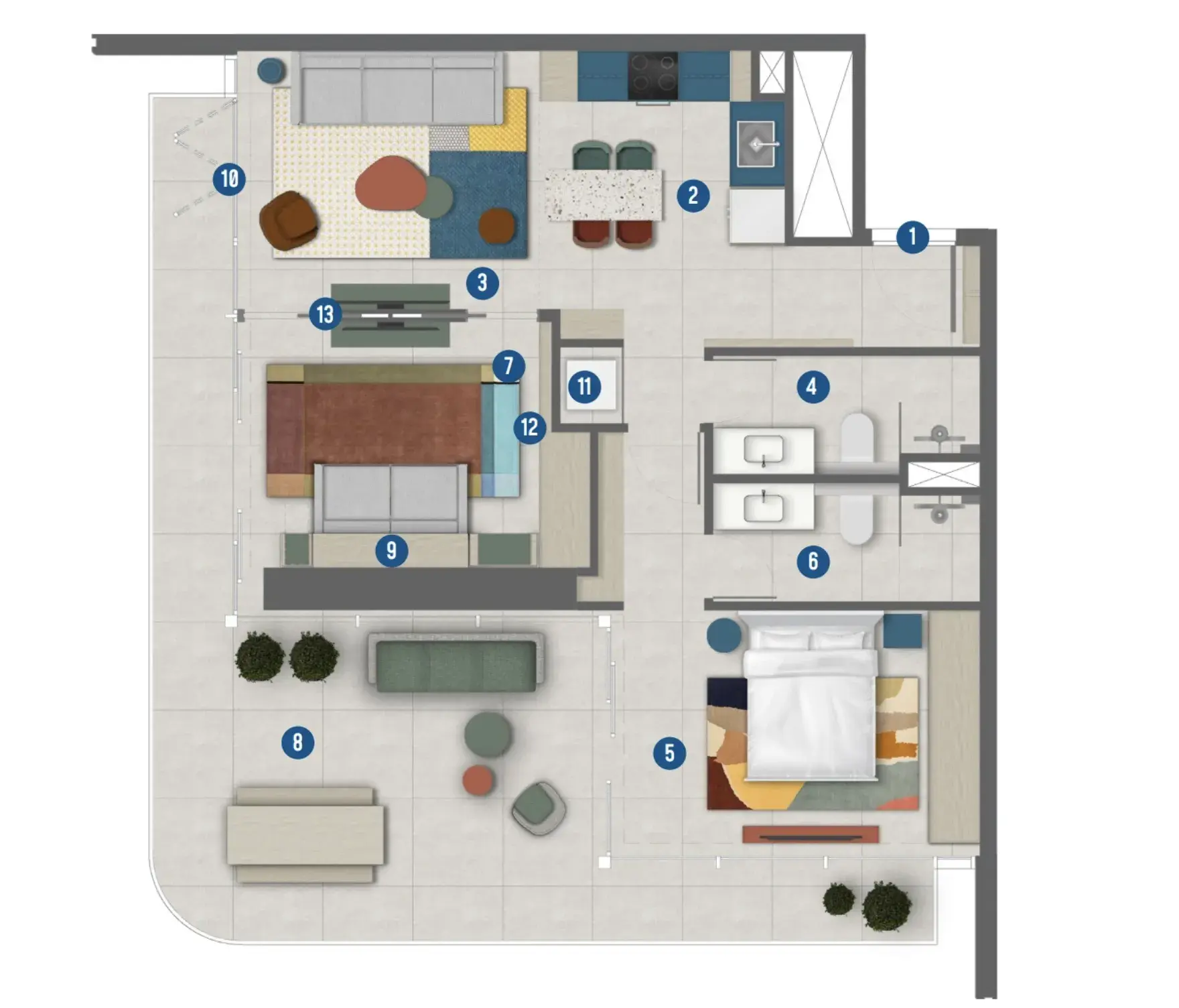 2 Bedrooms apartments - Rove Home Marasi Drive floor plan