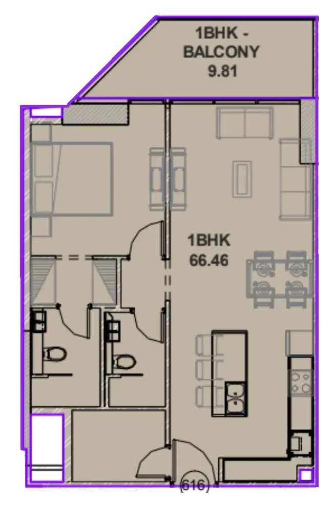1 Bedroom apartments - Lucky Oasis Residence floor plan